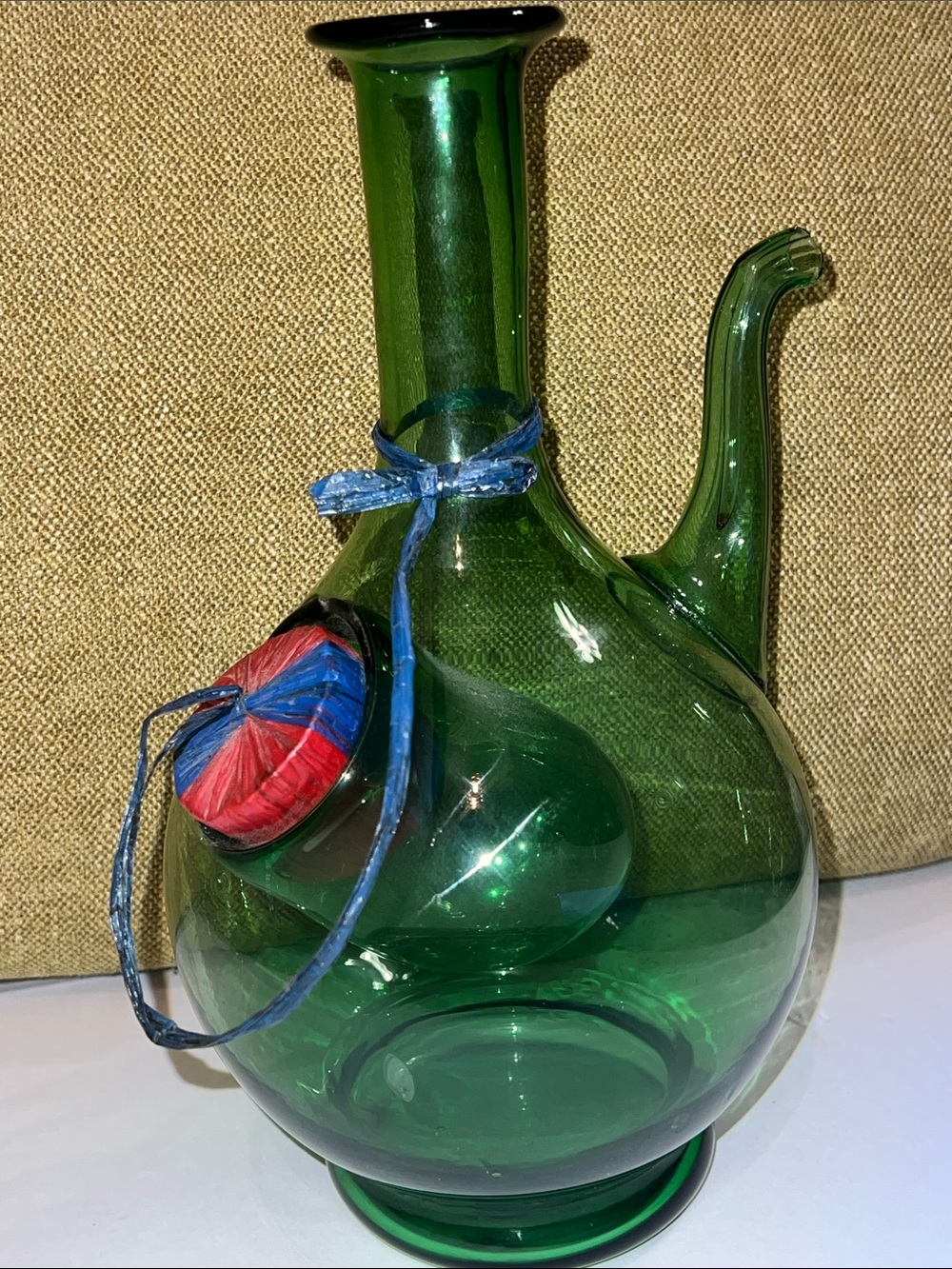 Vintage MCM Italian Green Blown Glass Wine Decanter Chiller with Ice Pocket